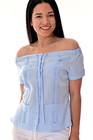 Damen hellblau 100 % weiches Leinen Guayabera traditionelle (4) Taschen Bluse-LLGB3007