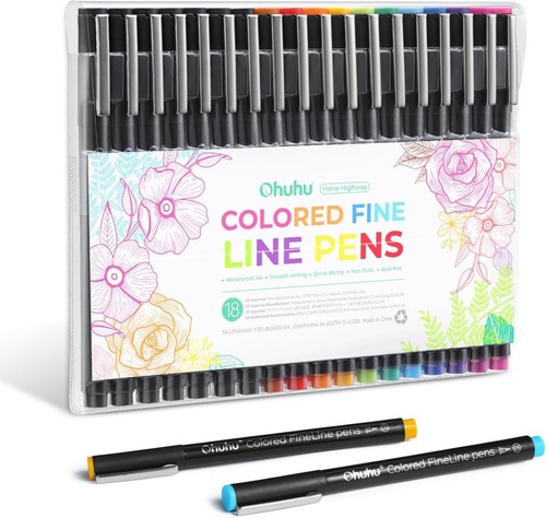 Ohuhu Confezione da 18 penne a linea sottile | micro penne colorate e nere da 0,45 mm | impermeabili, A - Foto 5 di 5