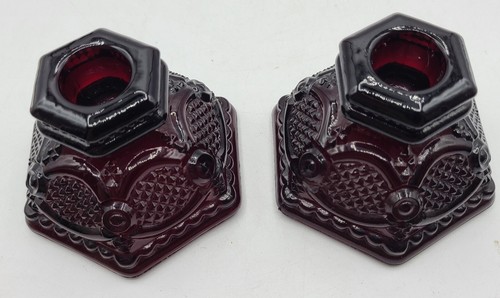Avon Ruby Red Glass Candle Holders Pair The 1867 Cape Cod Collection EUC 1983 - Picture 2 of 4