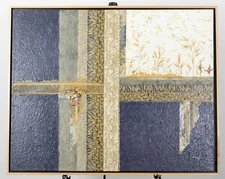 Wonderful Mixed Media Painting with Paper and Grasses Signed "Ceremony II" 31" W