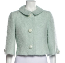 Milly New York Fresh Light Mint Green Mohair Wool 3/4 Sleeve Jacket Sz 2