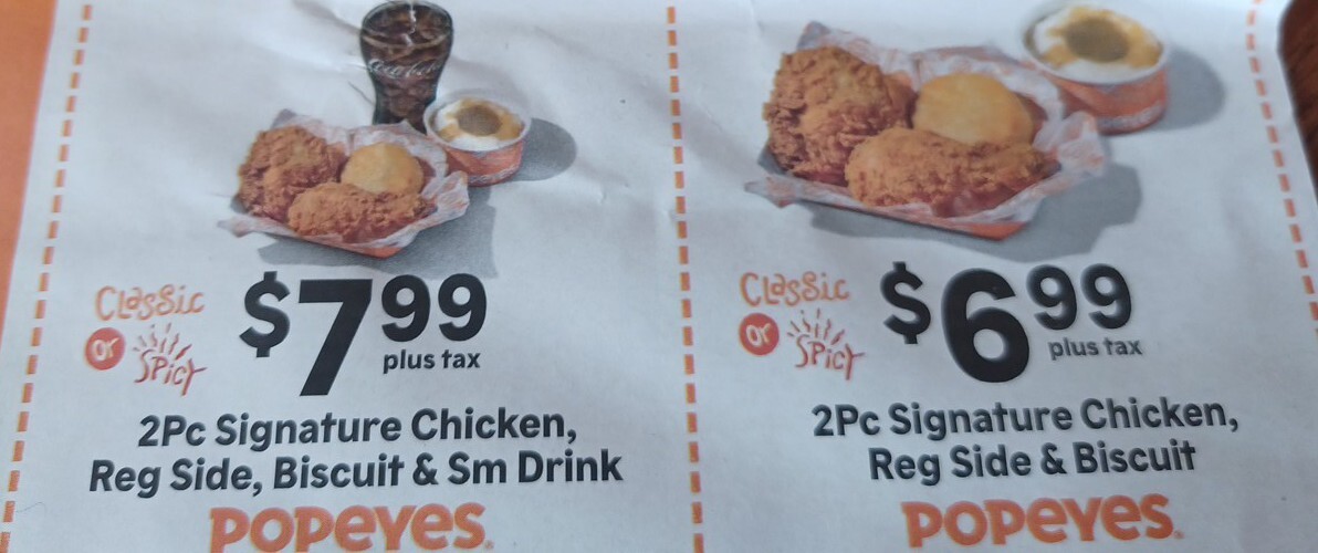 1 SHEET Popeyes Chicken Restaurant Coupons Expires 2/25/2024 eBay