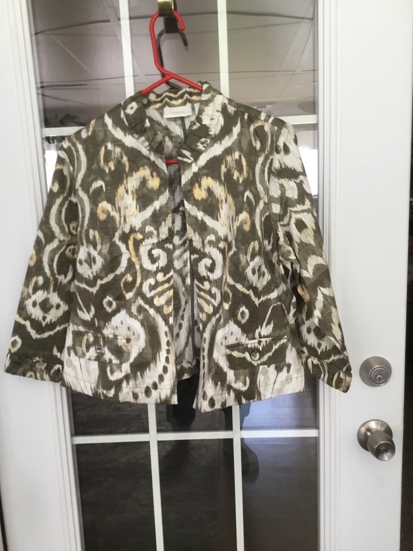 Chicos Multi Colored Geometric Design Open Front Jacket Size 1 (small)