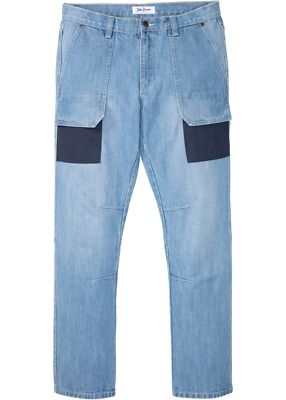 Neu Regular Fit Worker-Jeans Straight Gr. 48 Medium Blue Bleached Herren Pants