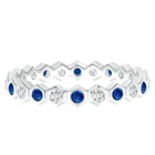 925 Silver Hexagonal Round Blue Sapphire Eternity Ring Valentine Gift For Her