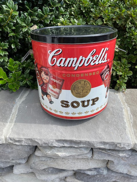 Vtg LARGE Campbells Soup Can Tin Metal Bucket w/ Handles & LID