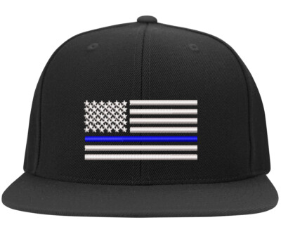 American Flag Thin Blue, Red, or Green Line Embroidered Flexfit Fitted Black Hat