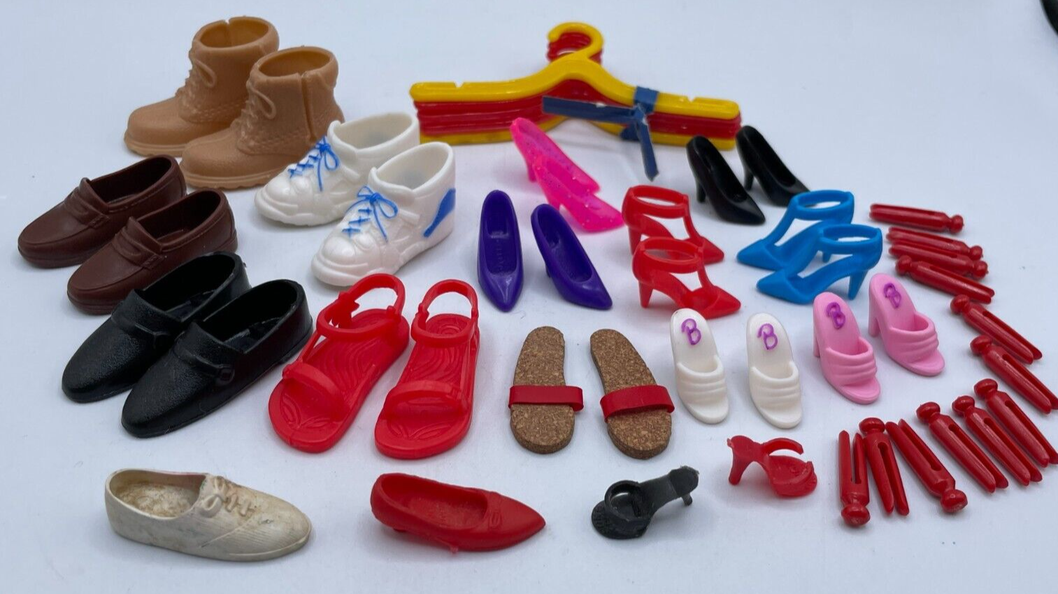 Vintage Barbie shoes accessories lot Ken shoes Hangers clothes pins