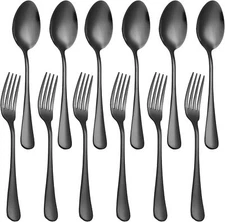 Set of 12, Stainless Steel Dinner Forks and Spoons Silverware Set, Heavy-Duty F