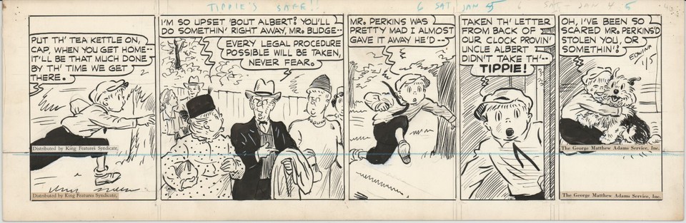 Edwina Dumm Cap Stubbs Tippie Orig Ink Daily Comic Strip Art signed 1946 8-502 Comic Art