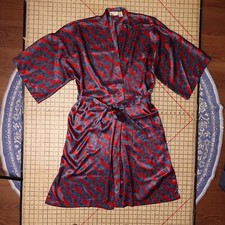 Victoria  s Secret Vtg Gold Label 80  s Paisley Satin Kimono Wrap Robe One Size