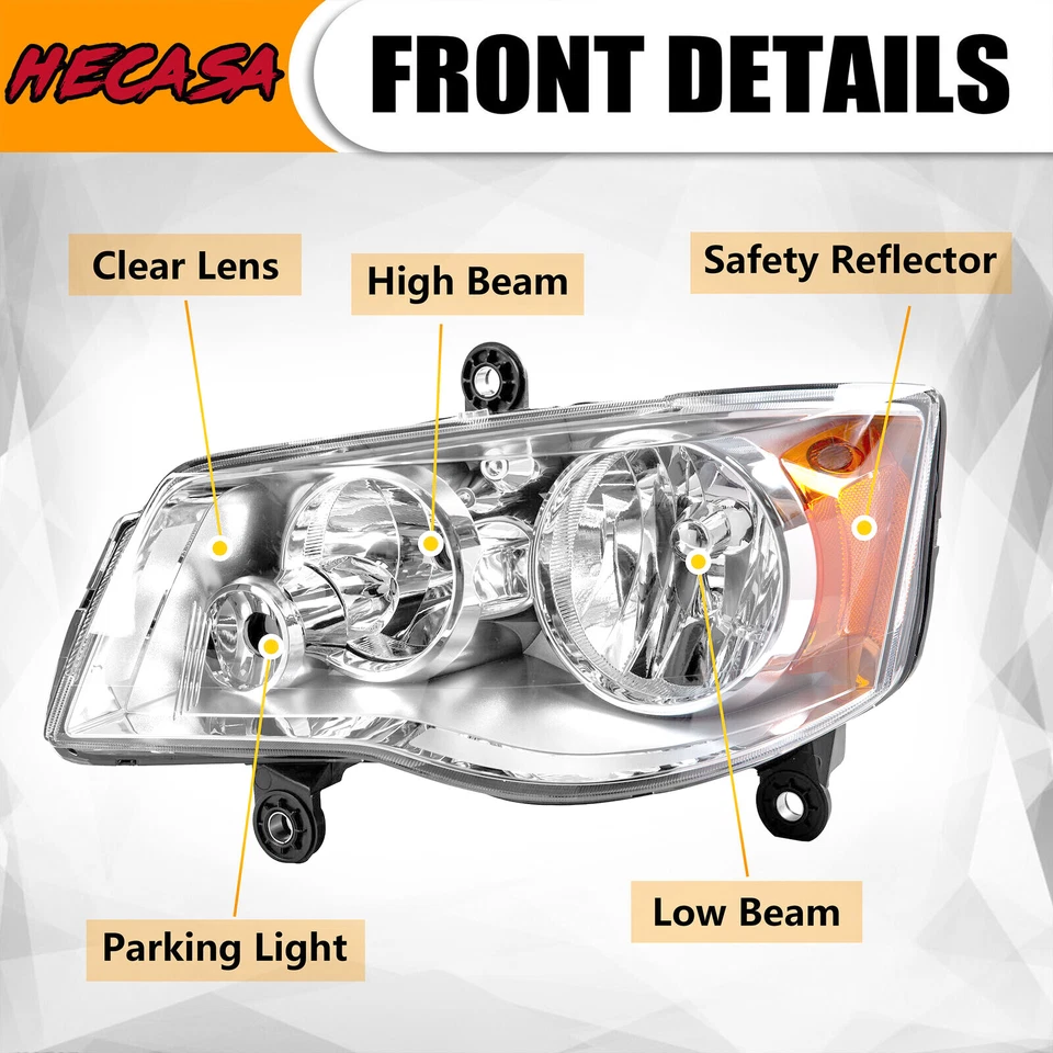 Pair For 2011-2018 Dodge Grand Caravan 2008-2016 Chrysler Town&Country Headlight Foto 4 de 4