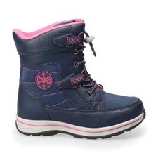 Totes Kids Beaver Winter Snow Boots Navy Fuschia Drawstring Closure NIB
