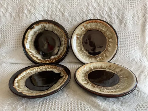 4 Vintage Pfaltzgraff Gourmet Brown Drip Glaze Plates Bread Plates 6 3/4” Lot A