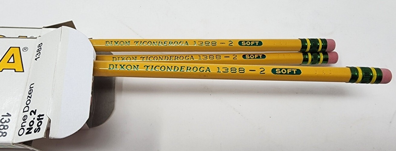 Vintage Dixon Ticonderoga 1388 Woodcase 2HB Pencil 12 Count Yellow Lot
