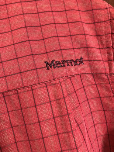 Marmot Paprika Red Lightweight Short Sleeve Hiking Rayon Blend Shirt~Mens Sz M - Picture 2 of 5