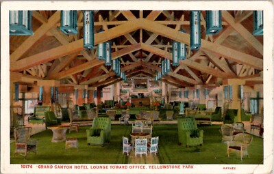 VTG Antique Postcard Grand Canyon Hotel Lounge Yellowstone Park Posted Cancel