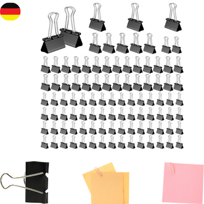 100 Stück Foldback Klammern, 15 mm/ 19mm/ 25mm/ 32mm Papierklammern, Binder