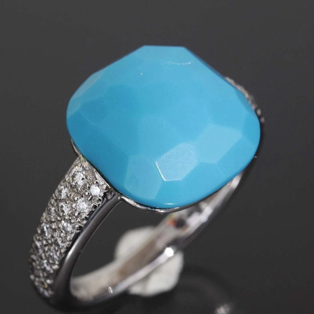 Pomellato Capri Turquoise Diamond Ring K18WG 7.2g US5.25 Newly Polished 5784A