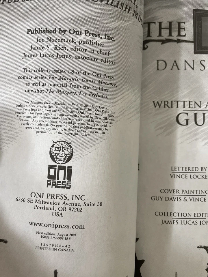 The Marquis Guy Davis Danse Macabre Libro de bolsillo ONI PRESS 2001 1ª EDICIÓN Foto 3 de 4