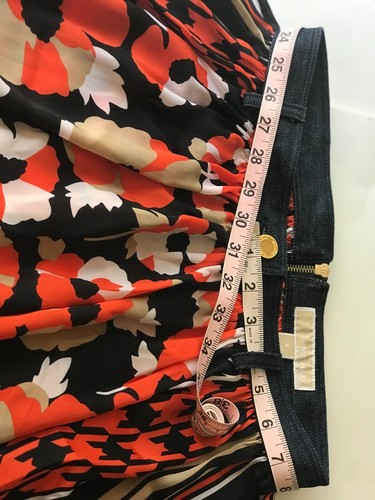 Michael Kors Pleated Skirt Floral Print Denim Waist Logo Zipper Button Size 8 - Picture 10 of 15