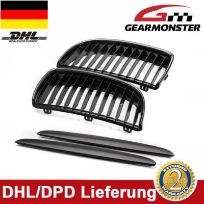 für BMW 3er E90 E91 2005-2008 Nieren Grill GLANZ SCHWARZ Kühlergrill Einzelsteg