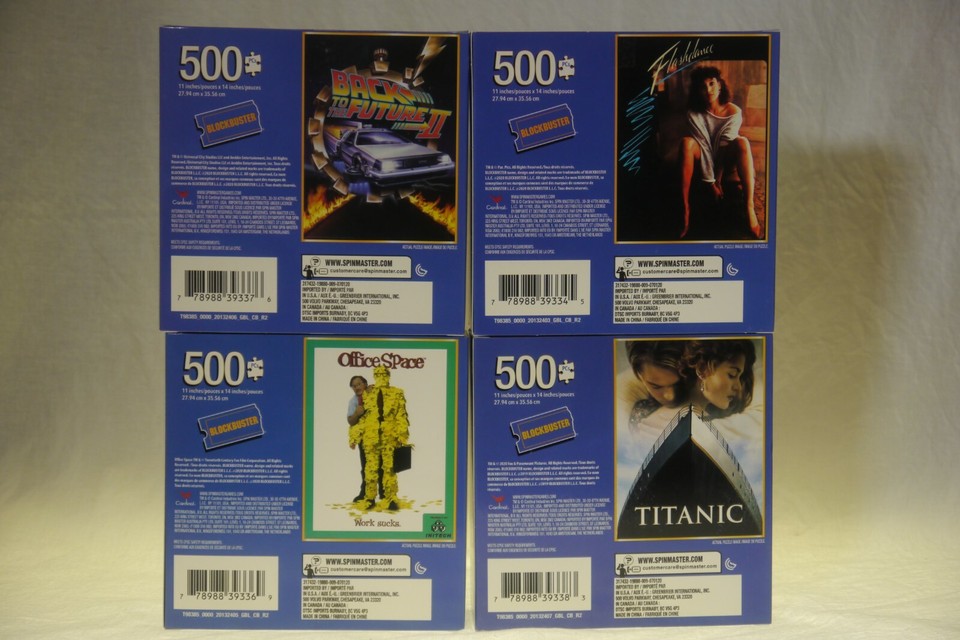 NEW Lot 4 Blockbuster 500 Piece Puzzle Office Space Flash Dance Titanic