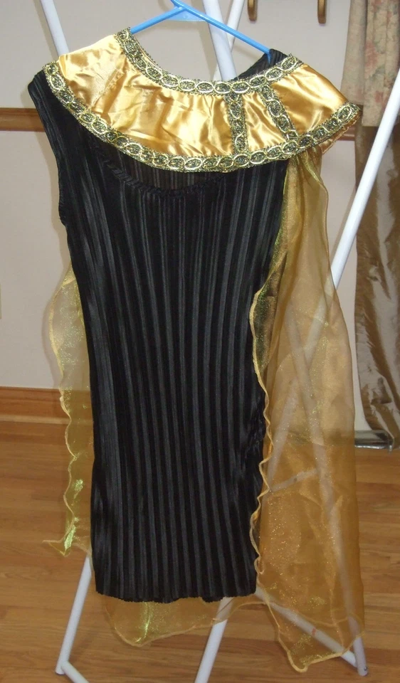 Minivestido Cleopatra negro con dorado para mujer, cuello, capa de gasa, puños para brazos - MED Foto 4 de 4