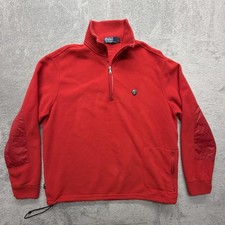 Polo Ralph Lauren Sweater Mens Large Mock Neck Fleece 1/4 Zip Red Pullover