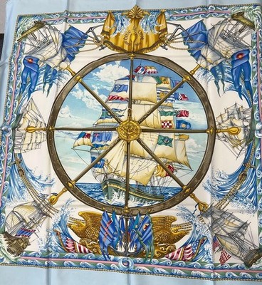 Hermes Paris Carre 90 cm 36in Scarf VIVE LE VENT Light Blue Tags Box Excellent