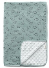 Baby Blanket Muslin Cotton Minky with Dotted Fleece, Sage Green Dinosaur