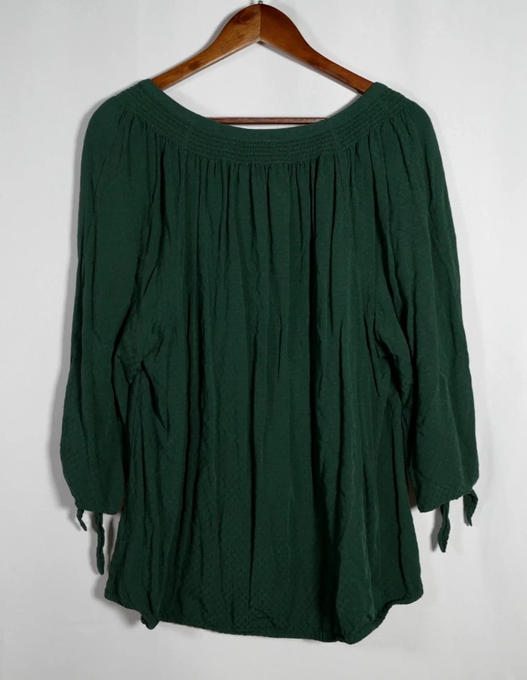 Dressbarn Womens Boho Tie Sleeve Peasant Henley Top Size 3X Green Cottagecore - Image 3 of 4