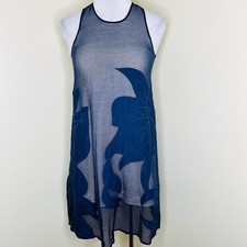 Anthropologie Hutch Swing Tank Dress Xxs Navy Blue Mesh Embroidered Mini Sheer