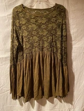 True Self Olive Color Boho flowing long sleeve top Size L