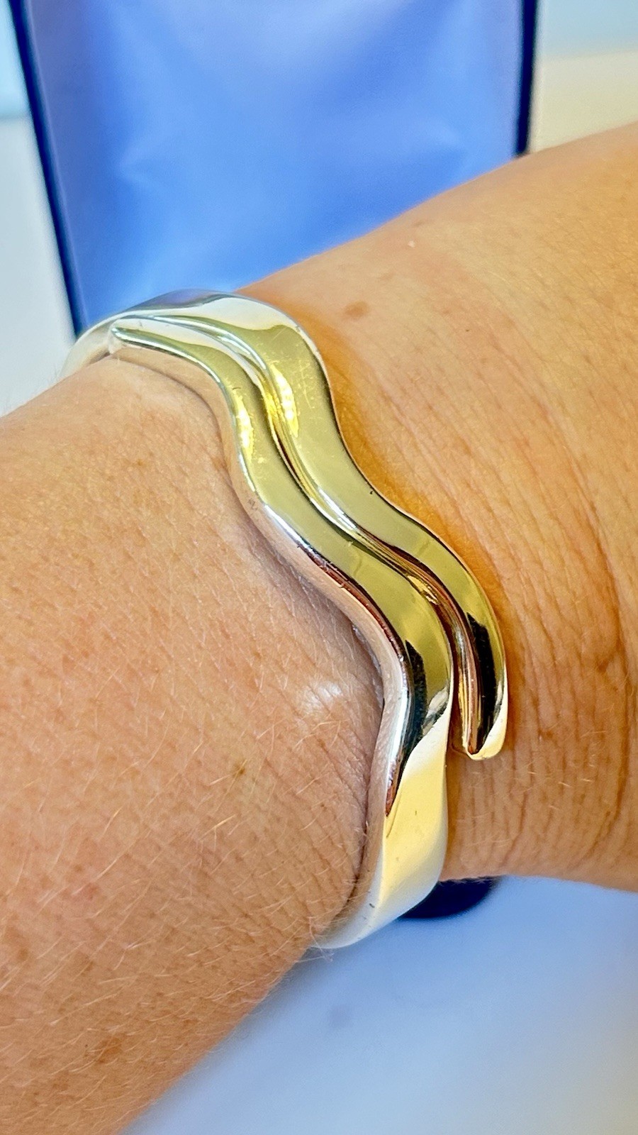 Wave Stack, Spring Hinge, Silver Tone, Bangle Bra… - image 2