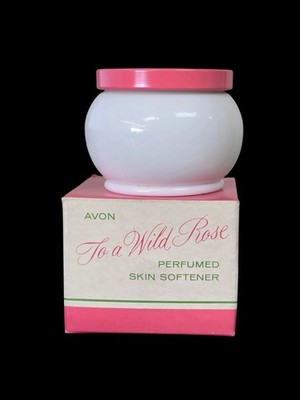 Vintage Sealed Avon To A Wild Rose Perfumed Skin Softener Milk Glass Jar & Box