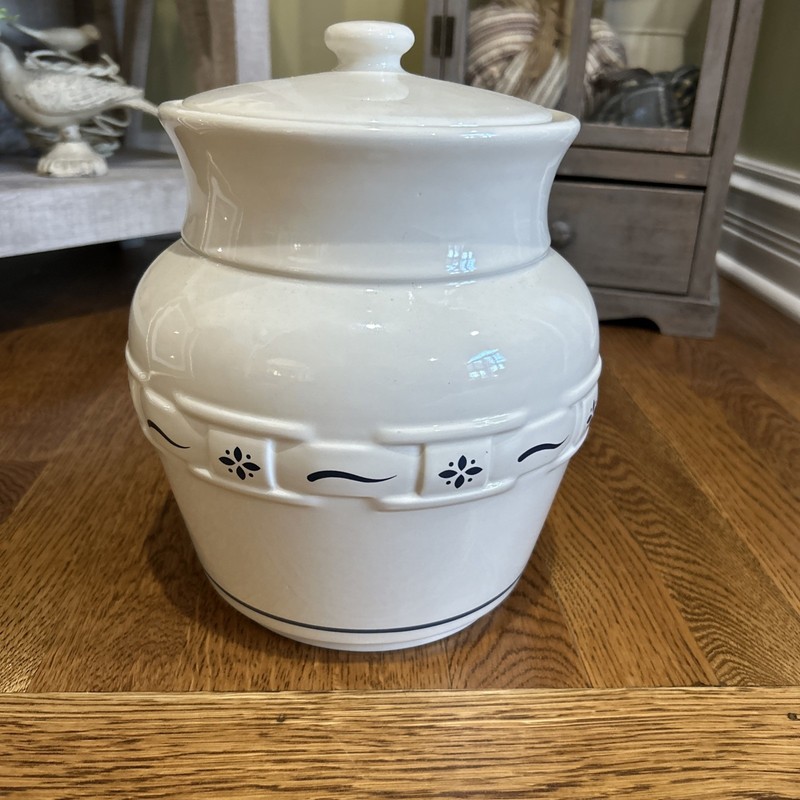 Longaberger Woven Traditions Pottery Canister 9 Inch Large Classic Blue / Beige