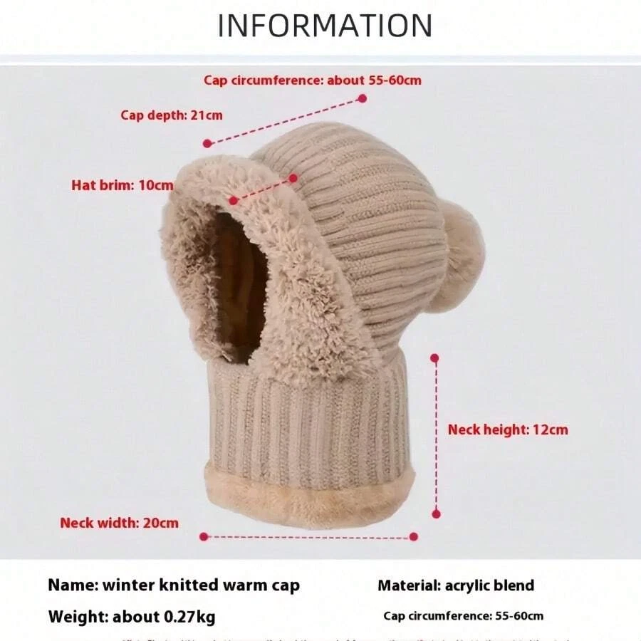 3-in-1 Women Knit Hat Winter Beanie Thermal Neck Gaiter Hooded Ear Flaps Cap NEW - Image 3 of 4