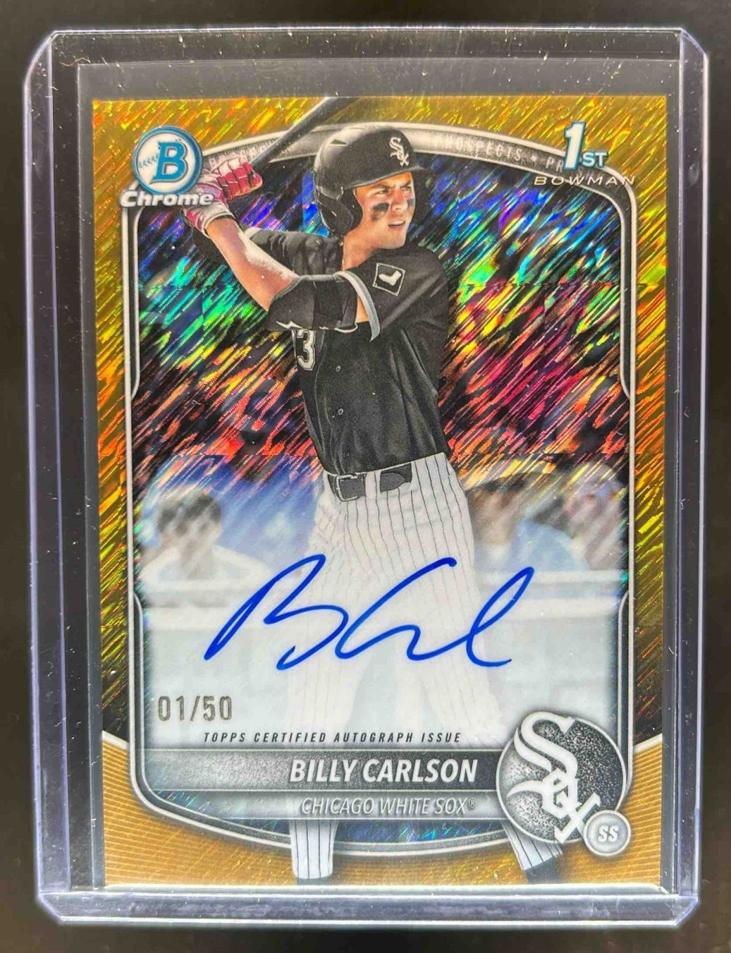 2025 Bowman Draft Billy Carlson Chrome Auto Gold Shimmer Refractor 1st #/50