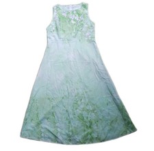 Dainty Green Floral Womens L Sleeveless Fitted Dress Women's MIDI Lightweight