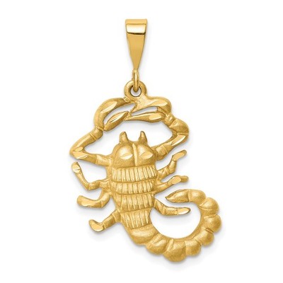 14k Yellow Gold Satin Diamond-cut Scorpio Zodiac Charm Necklace Womens
