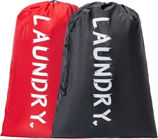 2 Pack XL Travel Laundry Bag, Machine Washable Dirty Clothes Organizer with Draw