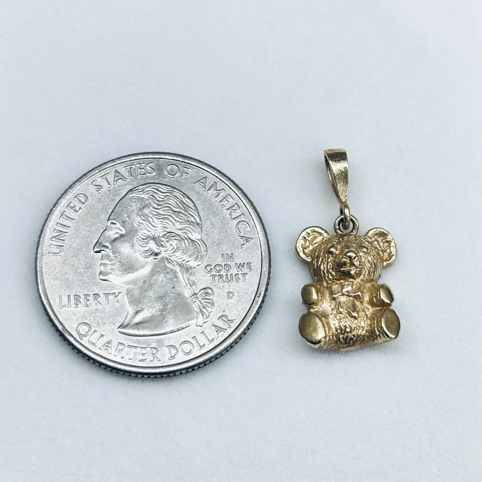 14k Yellow Gold Teddy Bear Bow Tie Pendant Charm - Image 3 of 4