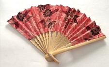 Vintage Folding Hand Fan Floral Fabric Bamboo Decor