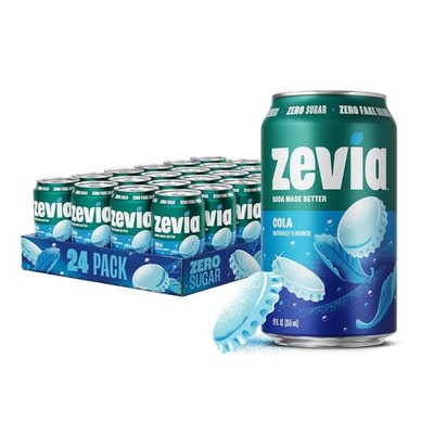 Zevia Zero Sugar Cola Soda 12oz Cans 24 Pack Zero Calorie Vegan Non GMO