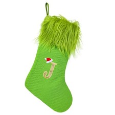 Green Christmas Stockings with Initials, 18  Knit Monogram Christmas J
