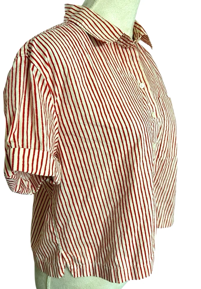 J. Crew 女式 100% 棉 2 件套睡衣上衣短裤套装红色白色 S 码 — 第 3/4 张图片