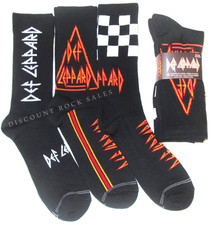 3 Pairs Officially Licensed Rock Band DEF LEPPARD Crew Length Socks