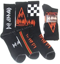 3 Pairs Officially Licensed Rock Band DEF LEPPARD Crew Length Socks