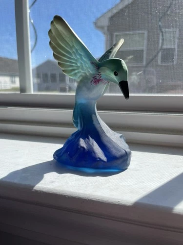 Fenton Blue GlassHummingbird Figurine Limited Edition Hand Painted